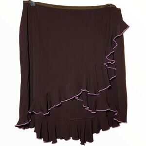 Diane Von Furstenberg Wrap Skirt Brown Pink Y2K Vintage Tulip Contrast Lining 12